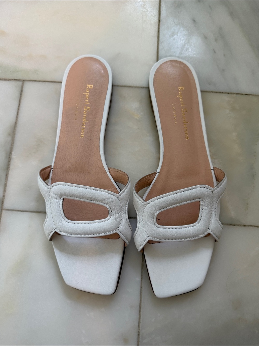 Rupert Sanderson White Leather Cutout Slide Mules